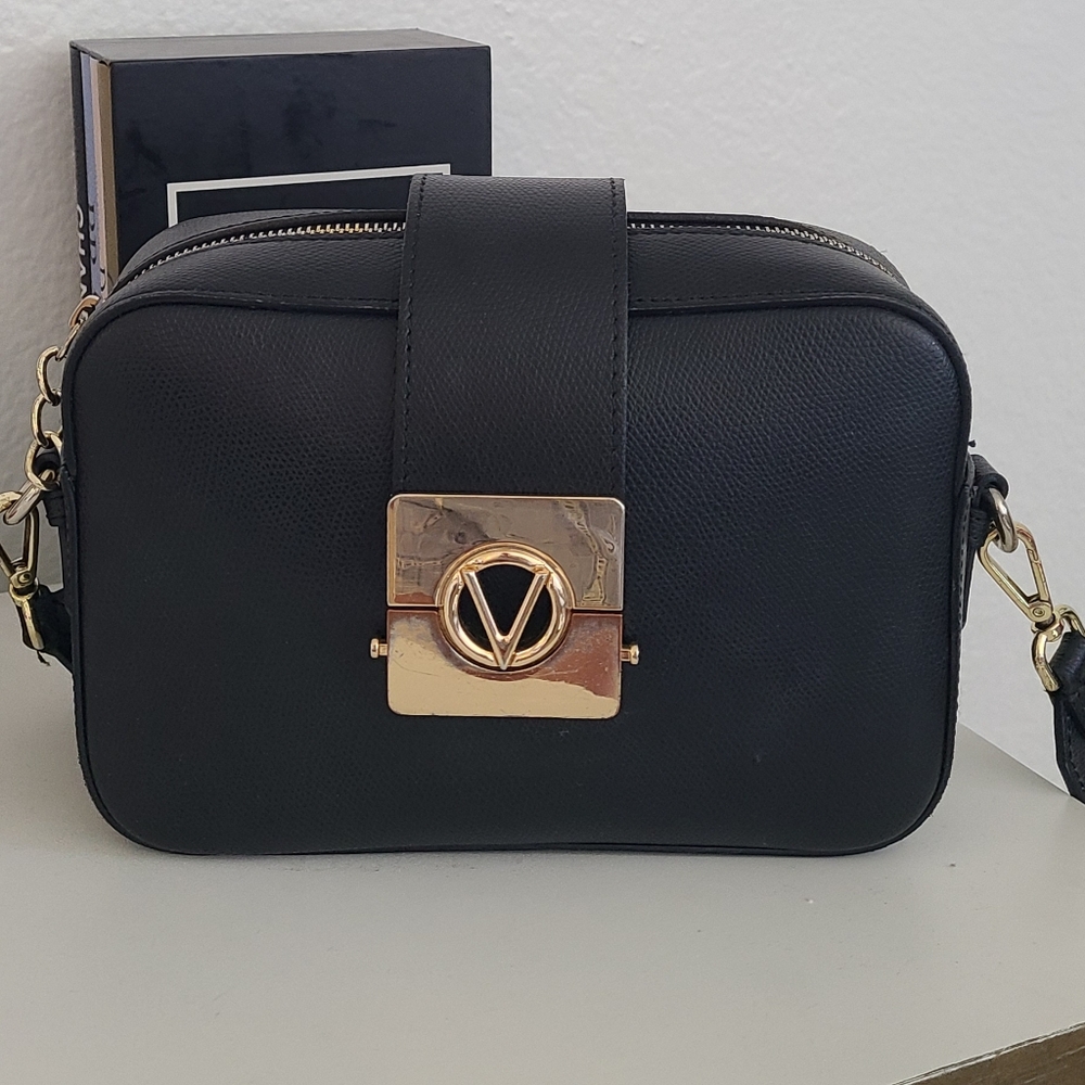 Valentino Black Crossbody Bag with Gold Accents